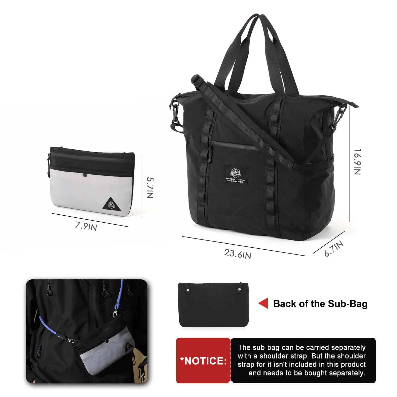 OCEGEAR Large Capacity Tote Bag Carry On Travel Bag Classic Sports Fitness Crossbody Handbag Weekender Overnight Duffle Bag