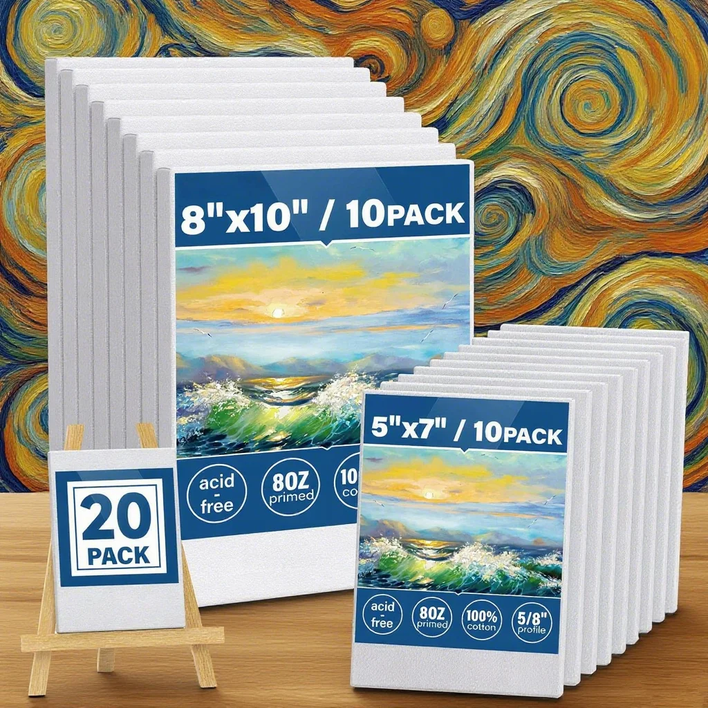 

5×7/8×10 Inch Canvas Boards for Painting, Primed Blank Flat Canvas Panels for Oil, Watercolor, Acrylic, Gouache and Tempera