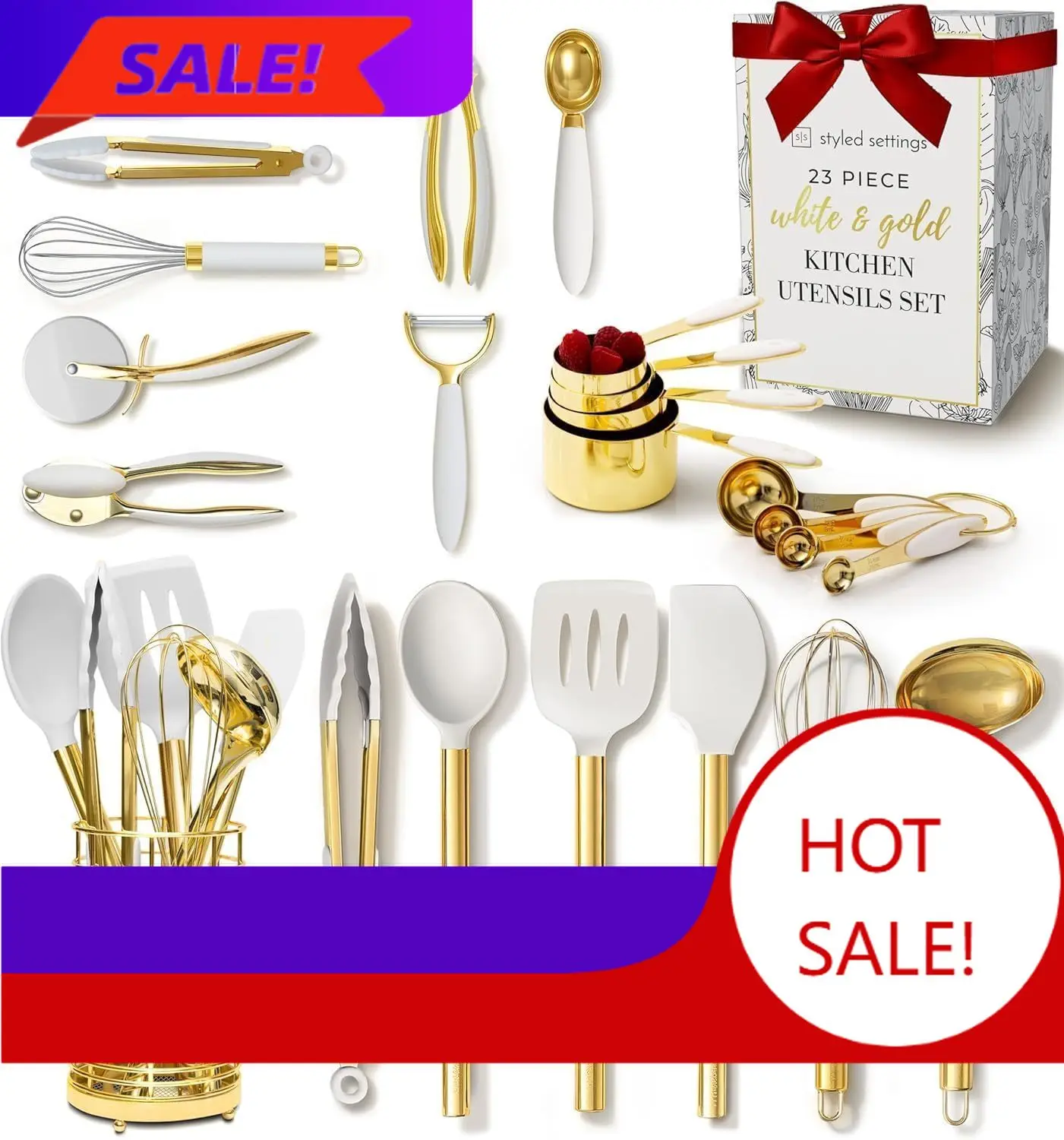 

BestsellerWhite and Gold Kitchen Utensils Set - 23-Piece Gold Kitchen Accessories Include Measuring Cups and Spoons Set, Silicon