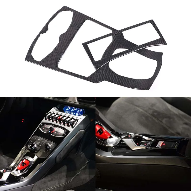 2Pcs Real carbon fiber For Lamborghini Hurricane 580 610 2014-2021 car central control multimedia button frame Car accessories