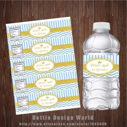 Personalised Prince Water Bottle Label Blue Gold Adhesive Candy Bar Wrapper Boy Girl Birthday Party Baby Shower Decor Supplies