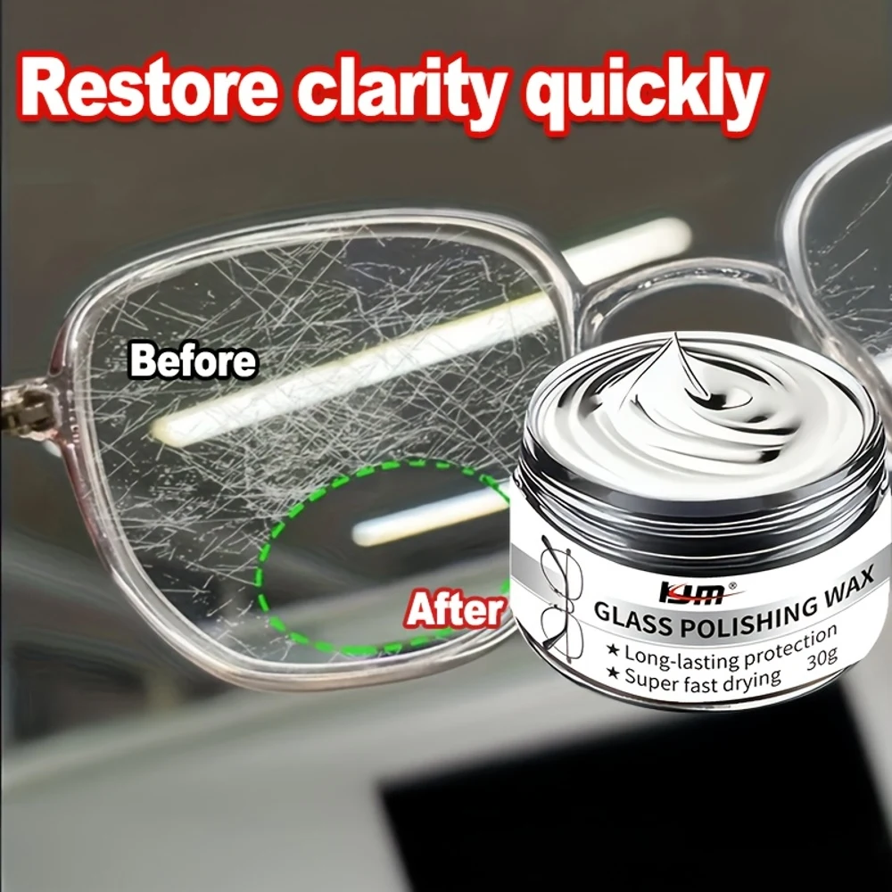 KJM Premium Glass Polishing Wax for Eyeglasses - Fast Scratch Repair, Clarity Restorer, Anti-Fog & Anti-Oxidation, 30g