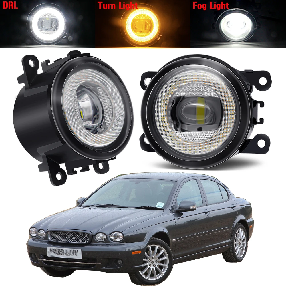 3IN1 Car LED Fog Light Assembly For Jaguar X-Type Xtype (CF1) Sedan 2001-2009 Angel Eye Fog Turn Signal Daytime Running Lamp DRL