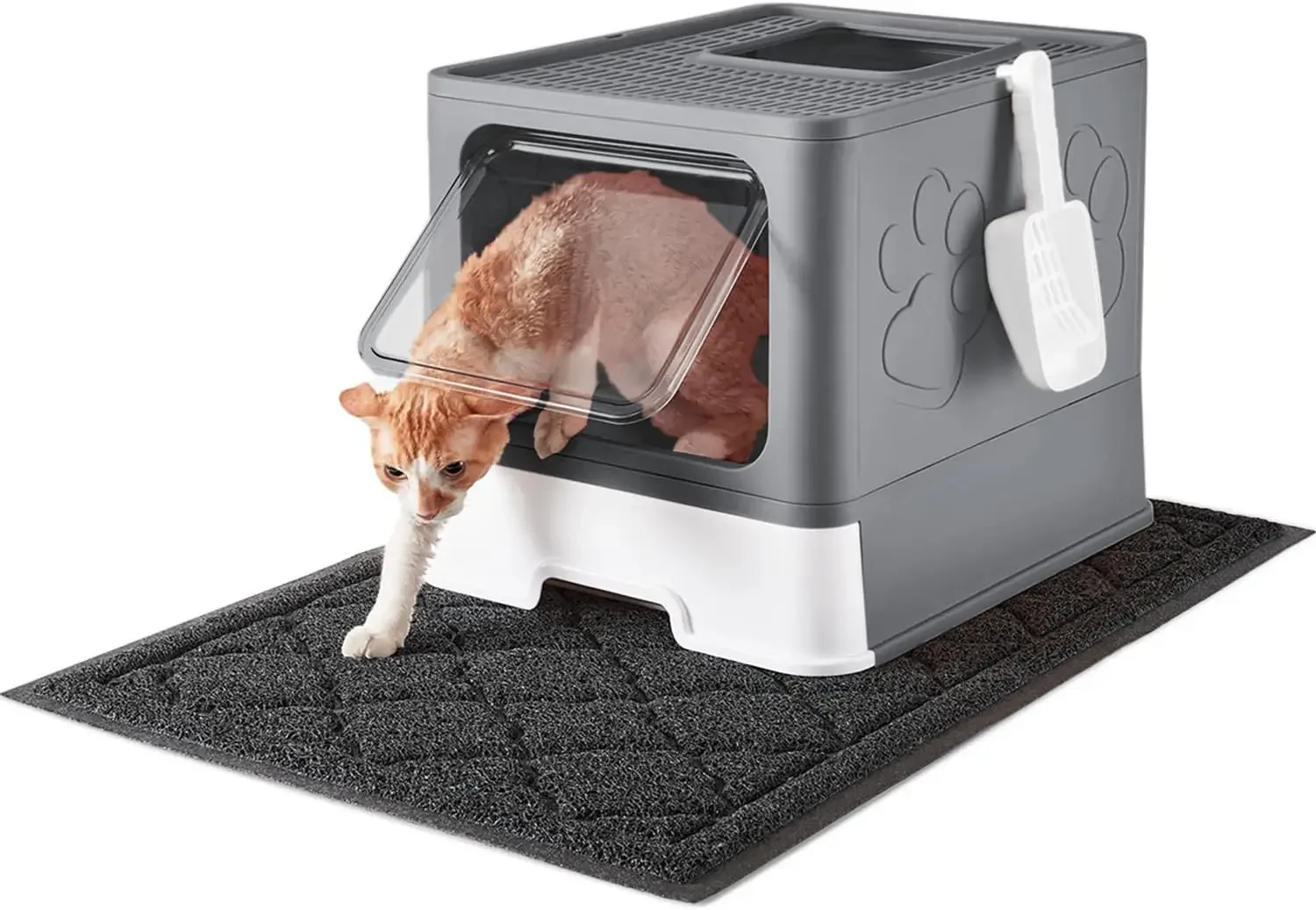 

Cat Litter Box with X-Large Litter Mat and Scoop, Large Foldable Litter Box with Lid, Odor Control Easy Clean