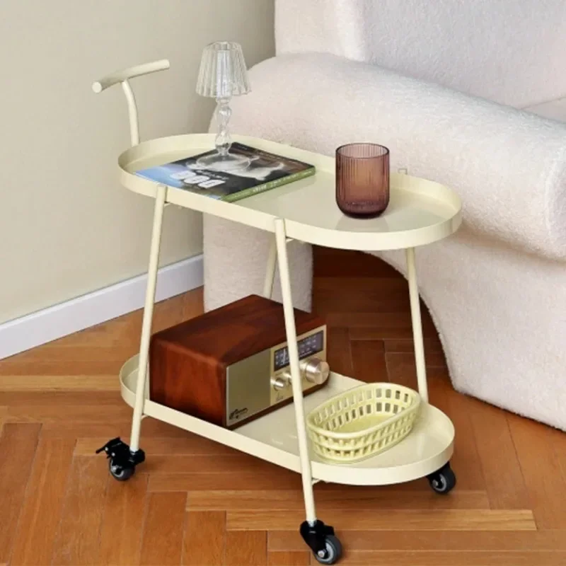 

Cream-style Side Table Movable Modern Small Apartment Finishing Trolley Living Room Storage Coffee Table Home Kitchen Islands