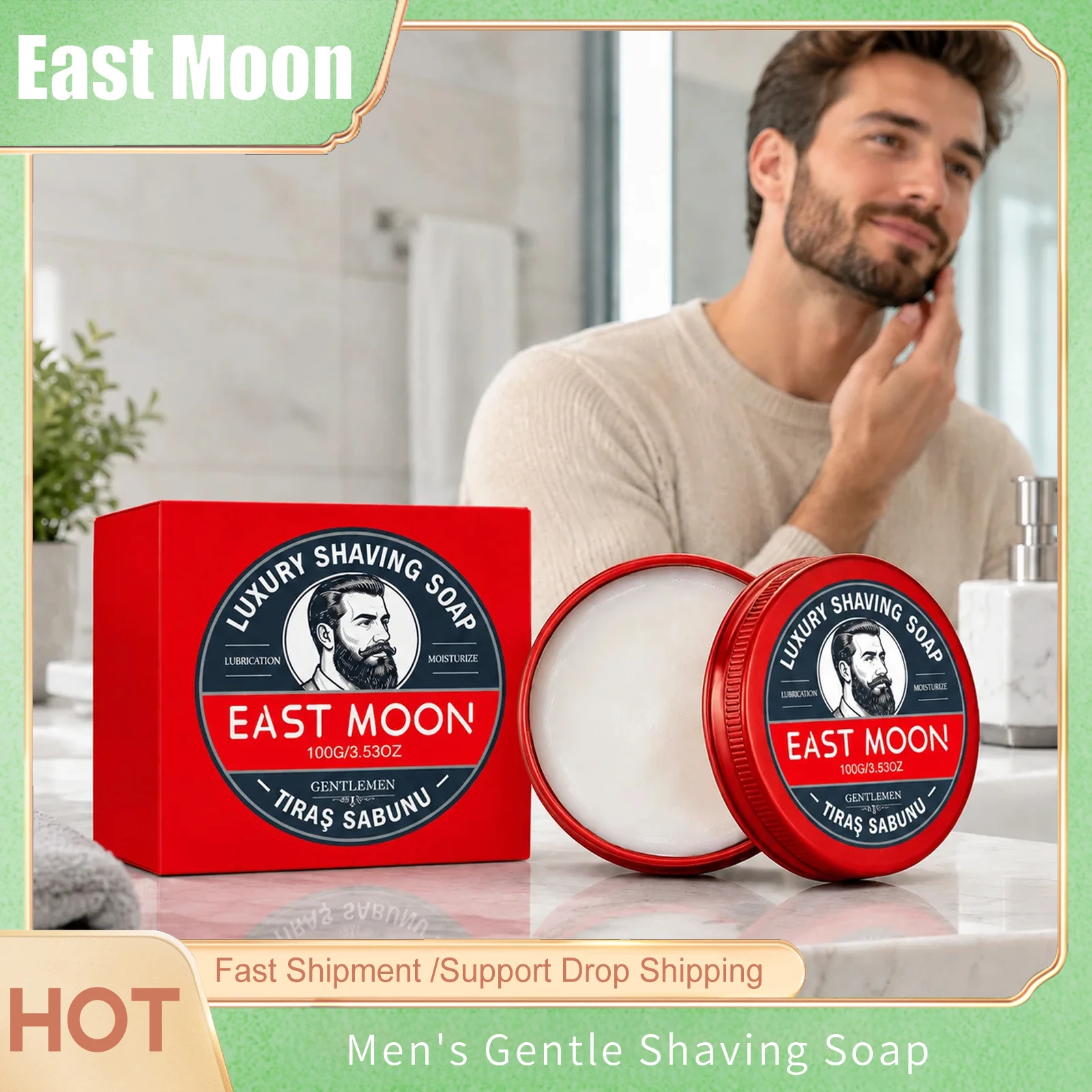East Moon Hand Made Shaving Soap For Man Sensitive Skin Lasting Smoothing Deep Cleansing Travel Beard Grooming Shaving Bar 100g﻿
