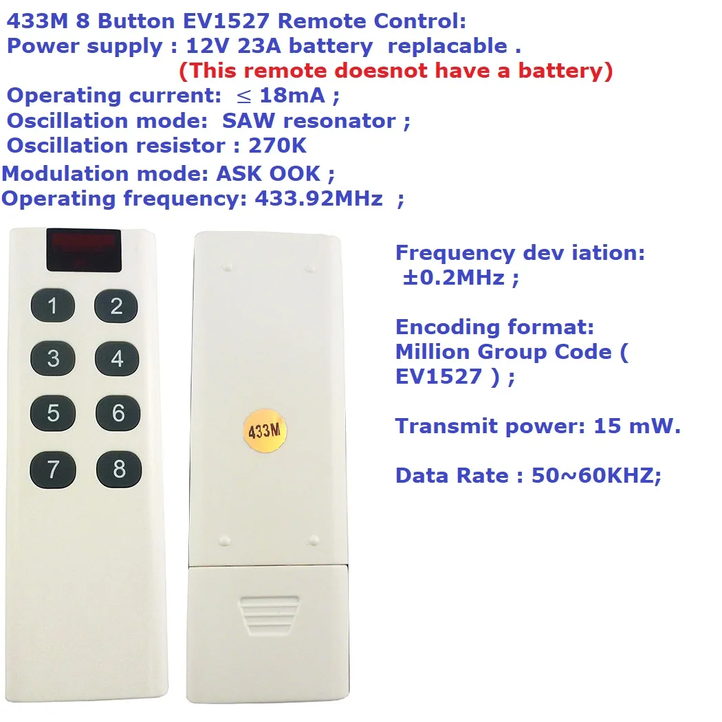 8CH 433M Multi-function Manual control Relay Module RF Remote Control Wireless Controller Kit DC 5V/12V/24V