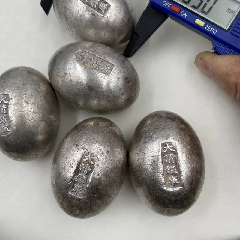 Factory Antique Silver Ingot Pure Copper Silver Plated Sycee Coin Big Qing Five Emperors Silver Egg Antique Collection Wholesale