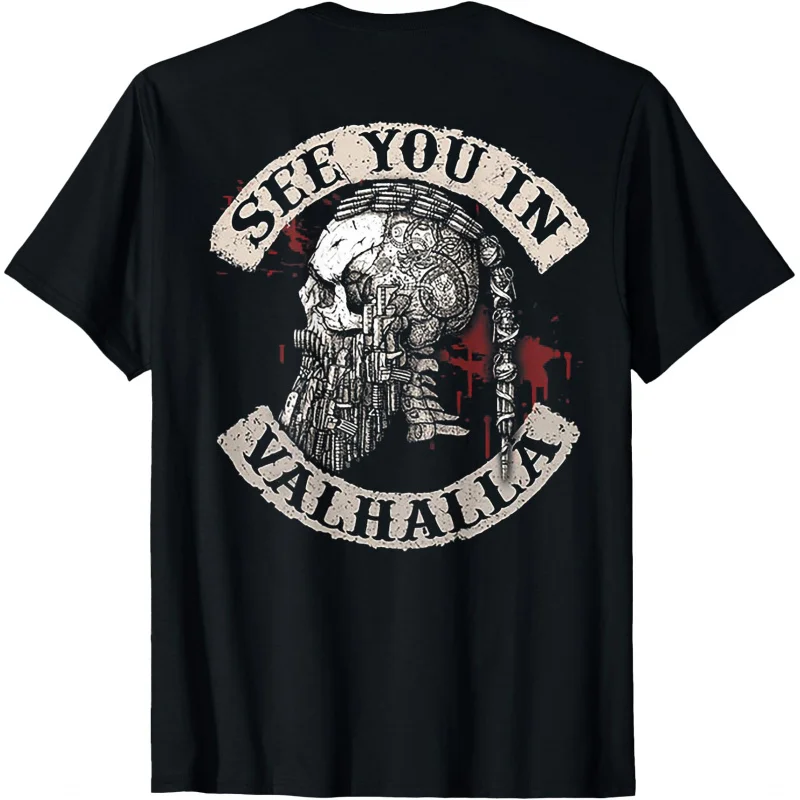 

See You in Valhalla Skull Viking 0413 100% cotton Nordic Gift T-Shirt Celtic Runes Norse Myths Graphic clothes All size tops