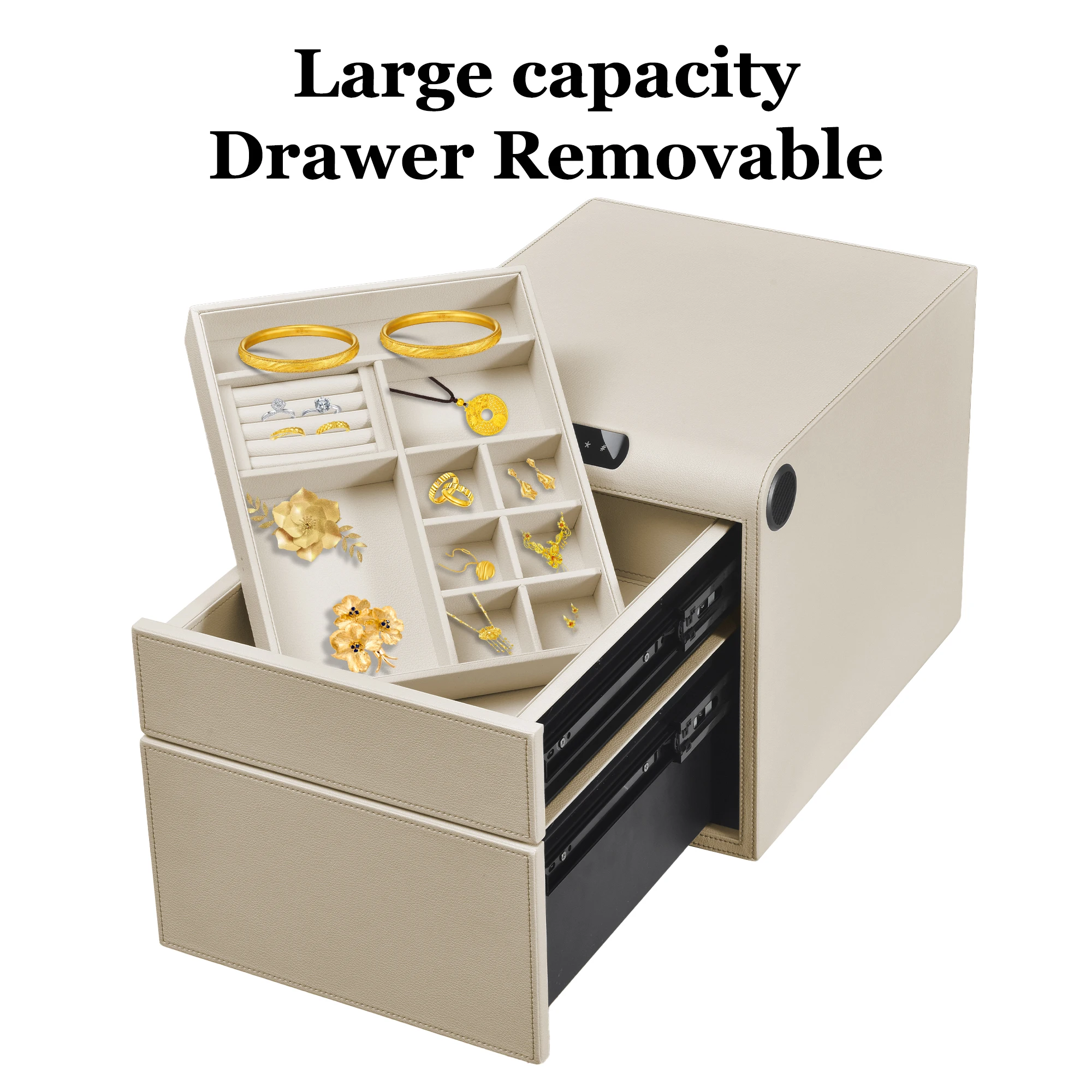 Biometric Fingerprint safe, Slide-Away Handgun Safe for Pistols, Leather Wrapped Jewelry Storage Safe, Drawer Safe for Home,Digi