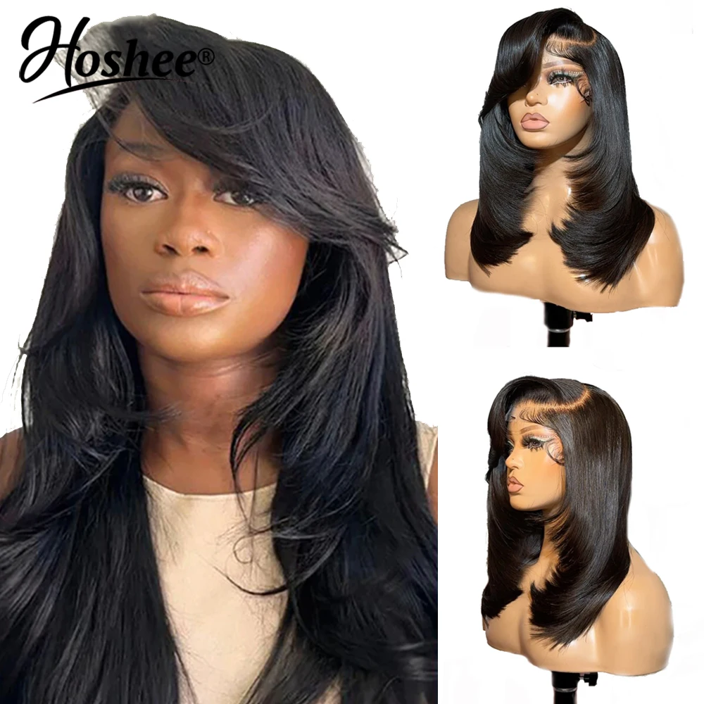 

Glueless 360 Full Lace Wig With Bang Transparent Lace Brazilian Human Hair Wigs For Women 250% Wear And Go Wig Remy Human Hair