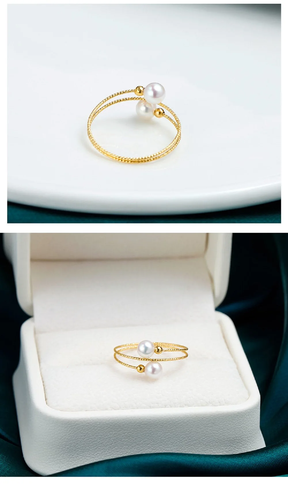 Sweet 18K/AU750 Gold Ring AAAA5-6mm Natural Pearl Elastic Multi Ring Ring