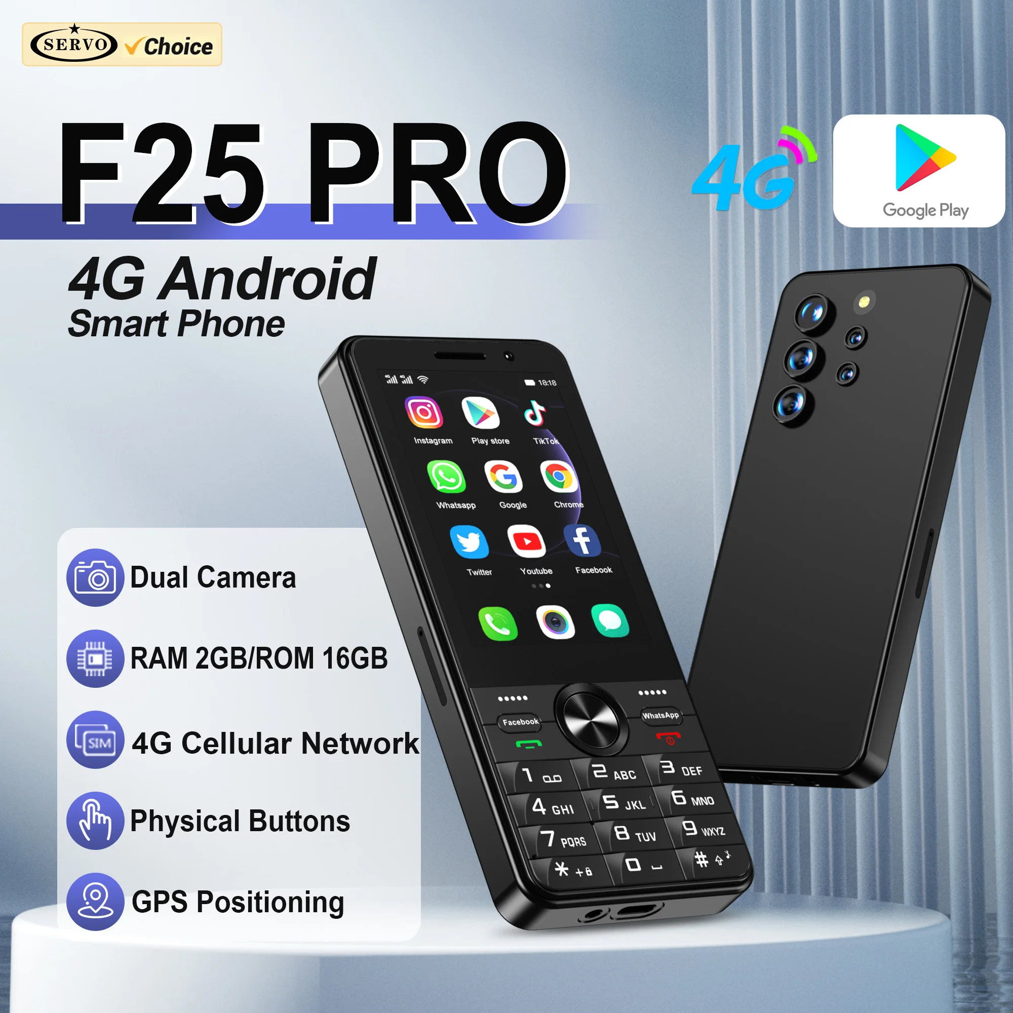 Ponsel Pintar SERVO F25 PRO 4G LTE Wi-Fi Hotspot Google Play Sistem Android Dual SIM Standby 3.5 "Layar Sentuh Ponsel Pintar