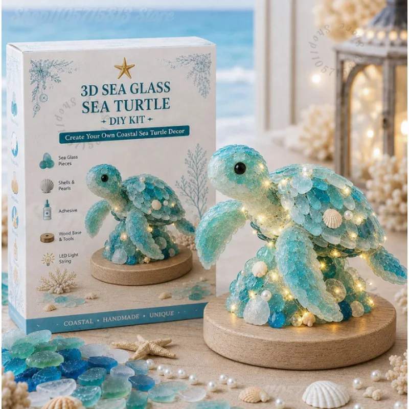 Christmas DIY Sea Glass Craft Kit with LED Light,Make Your Own Coastal Holiday Tabletop Ornament, Complete DIY Art Kit view 6