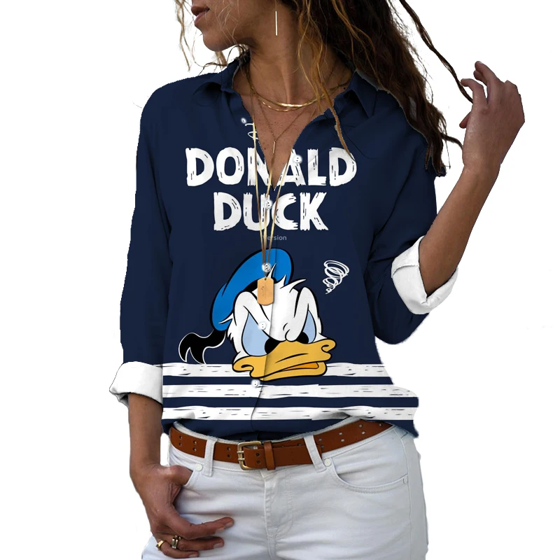 Disney Autumn Shirt Fashion Street 3D Printed Men Women Long Sleeve Single Breasted Lapel Mickey Minnie Casual Cute Shirt 2024