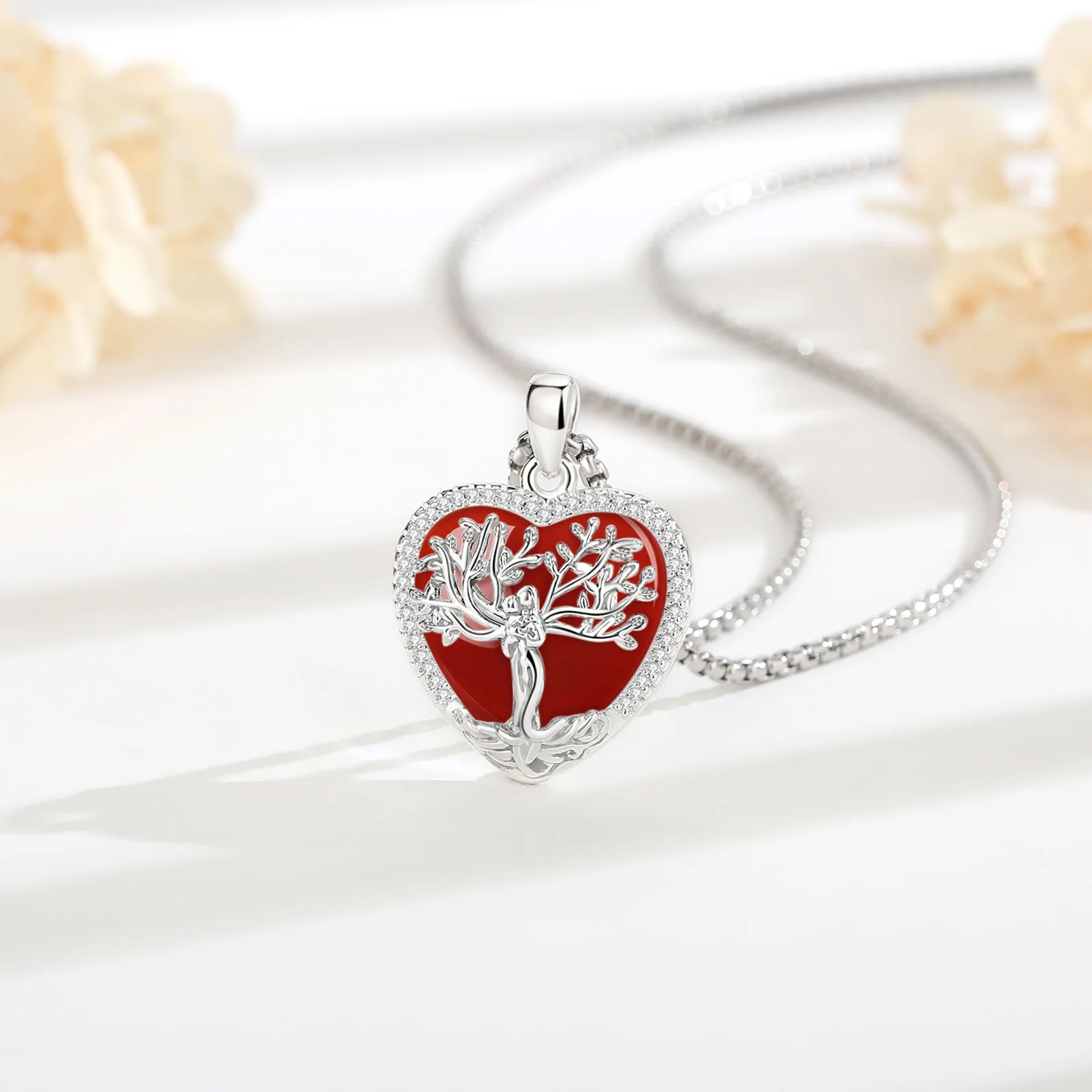 Eudora Carnelian Tree of Life Goddess Necklace Healing Stone Crystal Heart Pendant Spiritual Jewelry Mother’s Day Gift for Women 4