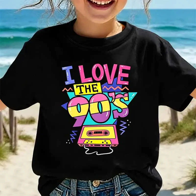 Children I Love The 90s Funny Print T-Shirts Summer Girls Boys Casual Retro Colorful Tops Kids Crew Neck Short Sleeve T-shirts