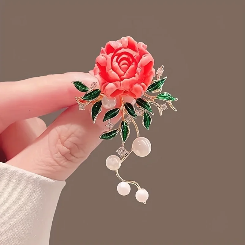 Elegant  Plant Flower Accessory Women's Luxury Brooches Rose Pin Party Clothing Jewelry  Practical Accessory for Daily Commuting