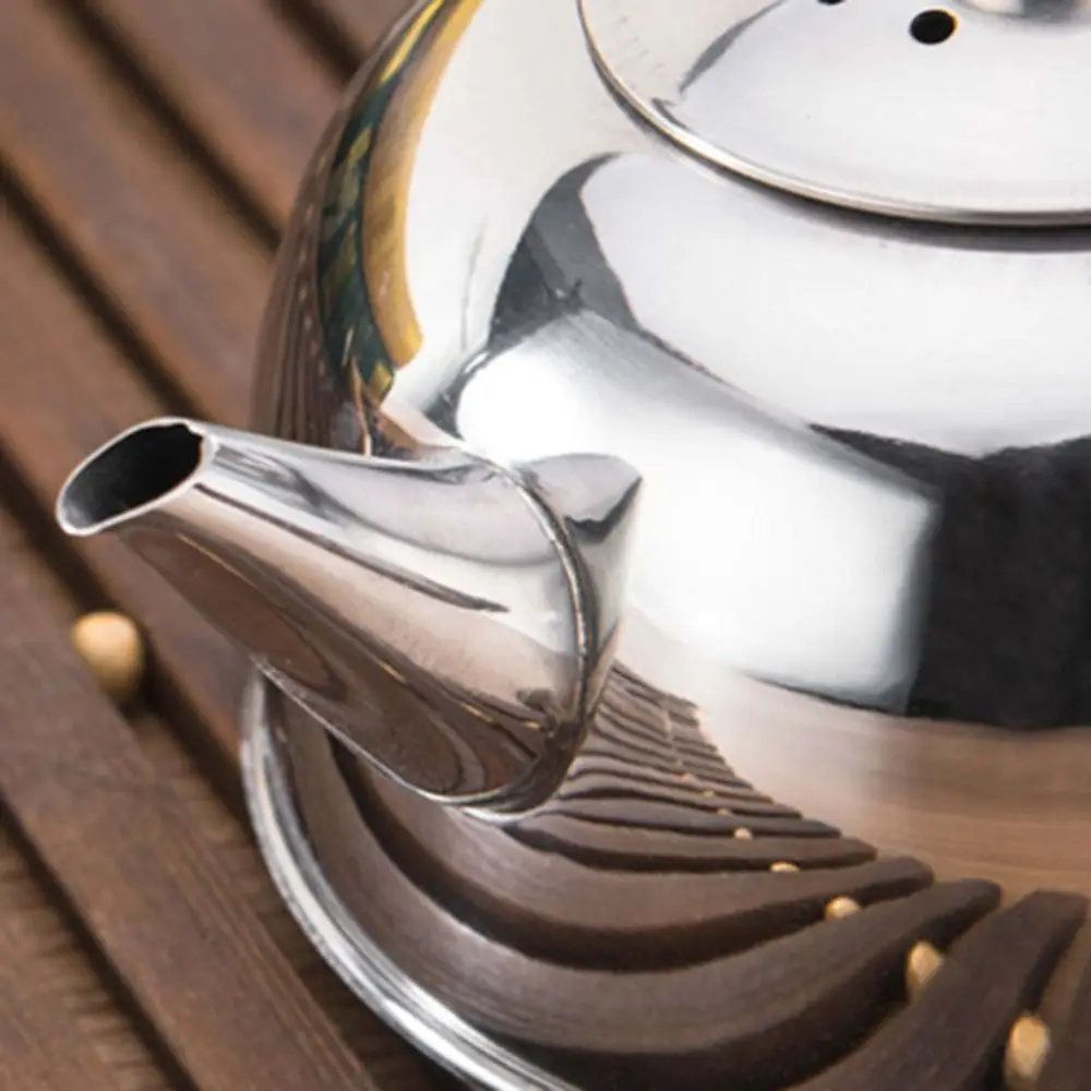 Portable 304 Stainless Steel Tea Kettle Flat Bottom Chinese Boiling Water Kettle Retro Side Wooden Handle Teapot Coffee