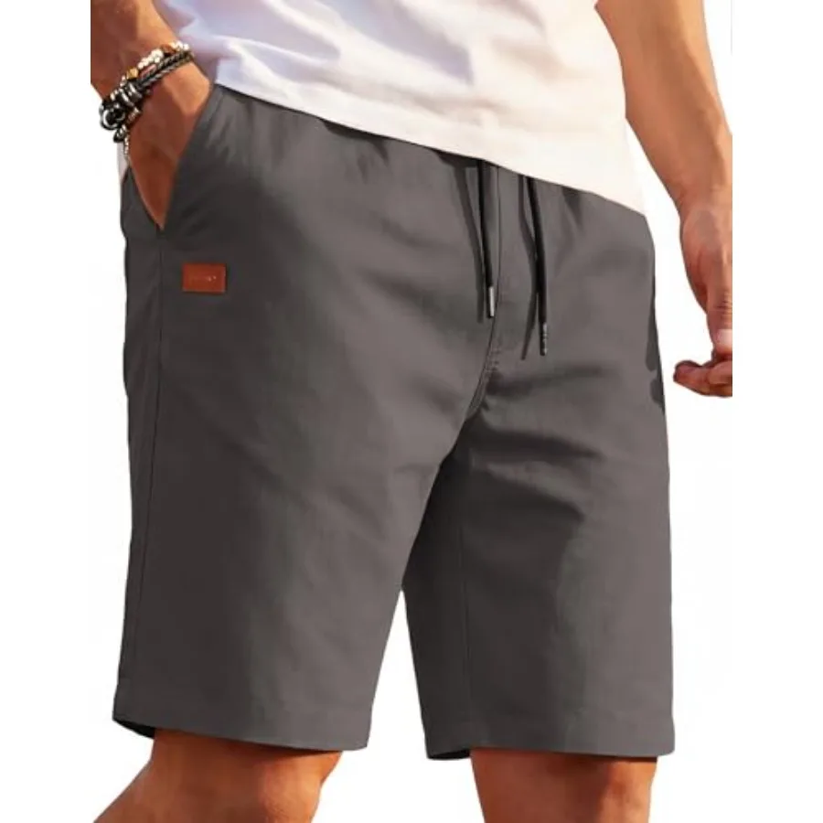 

Men's Casual Shorts Cotton Drawstring Elastic Waist Lightweight Summer Beach Shorts with Pockets