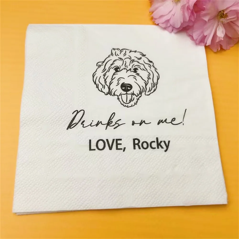 

50 PCS Personalized Illustrated Dog Wedding Napkins, Custom Pet Cocktail Napkins, Custom Bar Napkins, Pet Party Napkins, Dog Coc