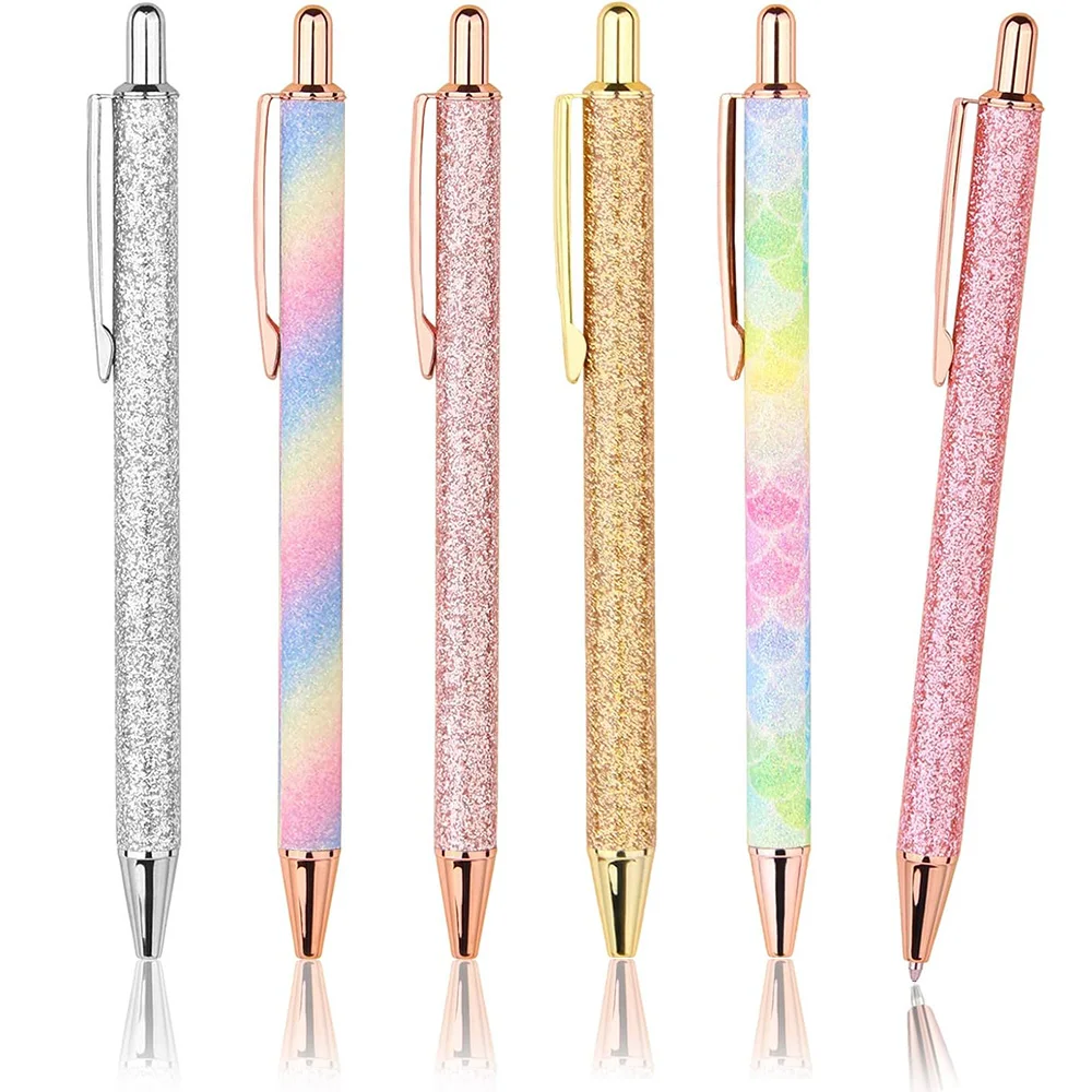 Gold Dust Luxury Cute Sparkly Click Metal Ballpoint Pen Black Ink for Women Girls School Office Supplies Gift Pens with Pen Case