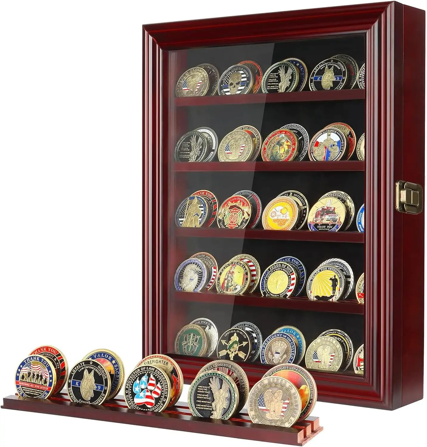 

Wooden Military Coin Display Case with Toughened Glass and Removable Shelves, Wall Mountable Holder for Collectibles
