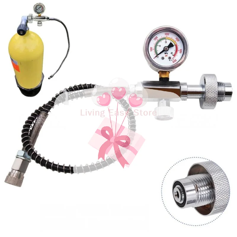 Katup Adaptor Stasiun Pengisian dengan Sambungan DIN G5/8; Untuk Penggunaan Menyelam Udara, 6000 psi/400bar HPA, Baja Tahan Karat dan Selang 50cm Terpasang