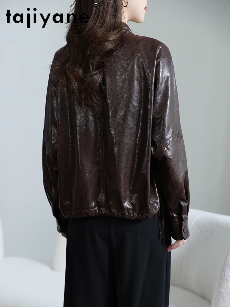 เสื้อแจ็คเก็ตหนังแกะแท้ 100% ยี่ห้อ TAJIYANE สำหรับผู้หญิง รุ่นสั้น เสื้อโค้ทหนังแท้คุณภาพพรีเมียม คอลเลคชั่นฤดูใบไม้ร่วง 2025 เสื้อผ้าผู้หญิง