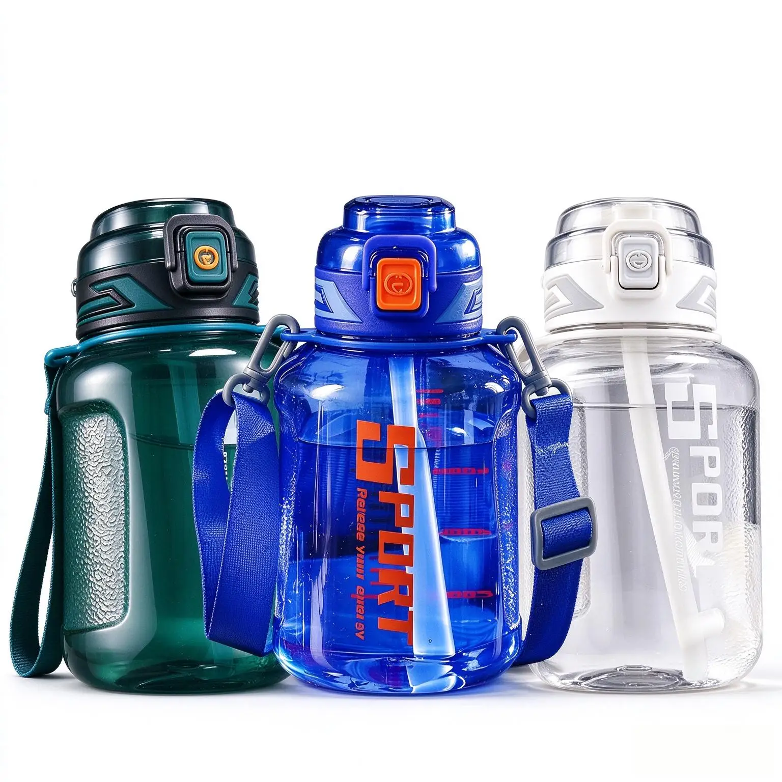 Large Capacity Sports Water Bottle with Straw & Carry Strap, Leakproof BPA Free Travel Drinking Cup for Fitness Camping Workout