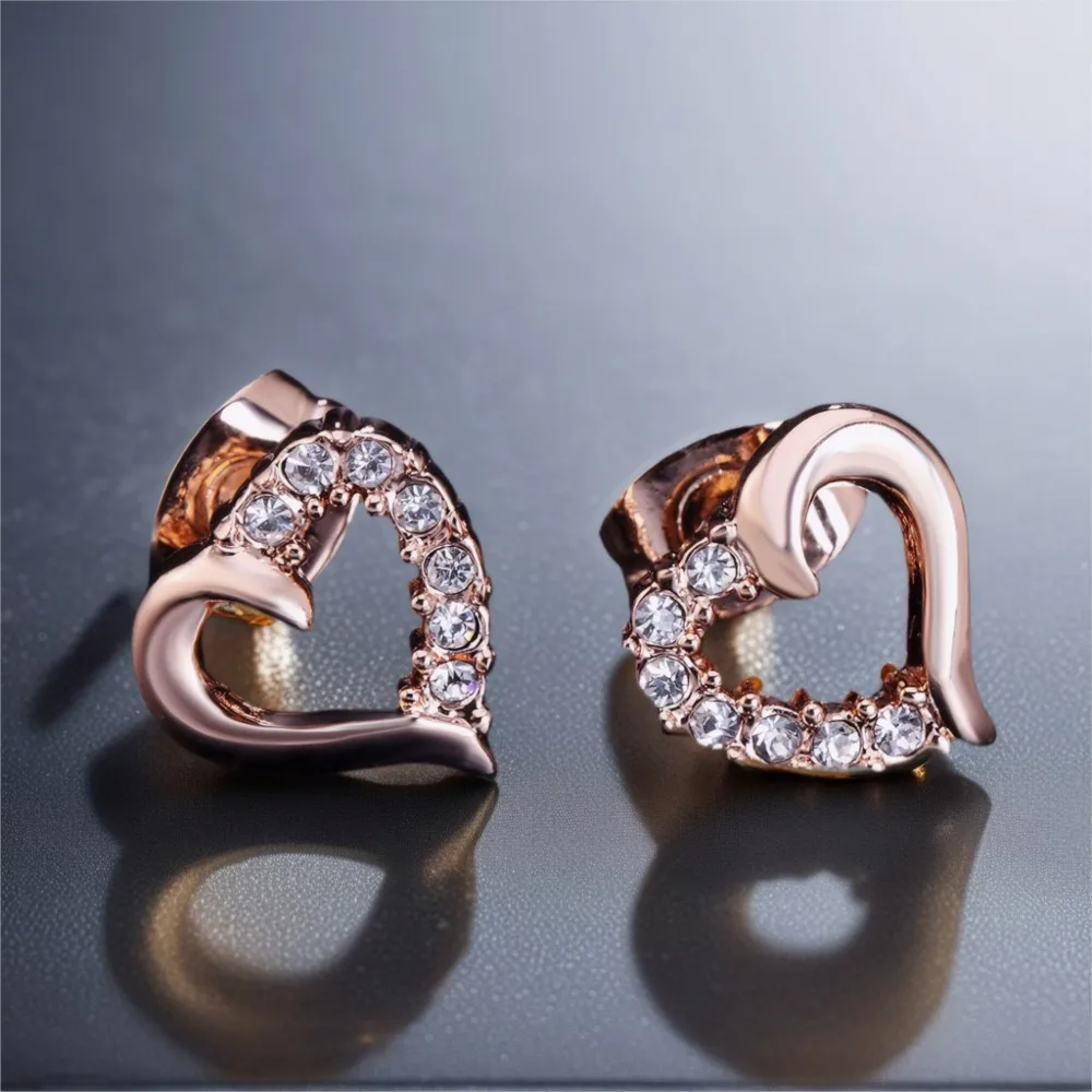 Cute Love Heart Crystal Stud Earrings Fashion CZ Rose Gold Color Plated Earings For Women Ear Jewelry Gift Trend 2025 DWE327
