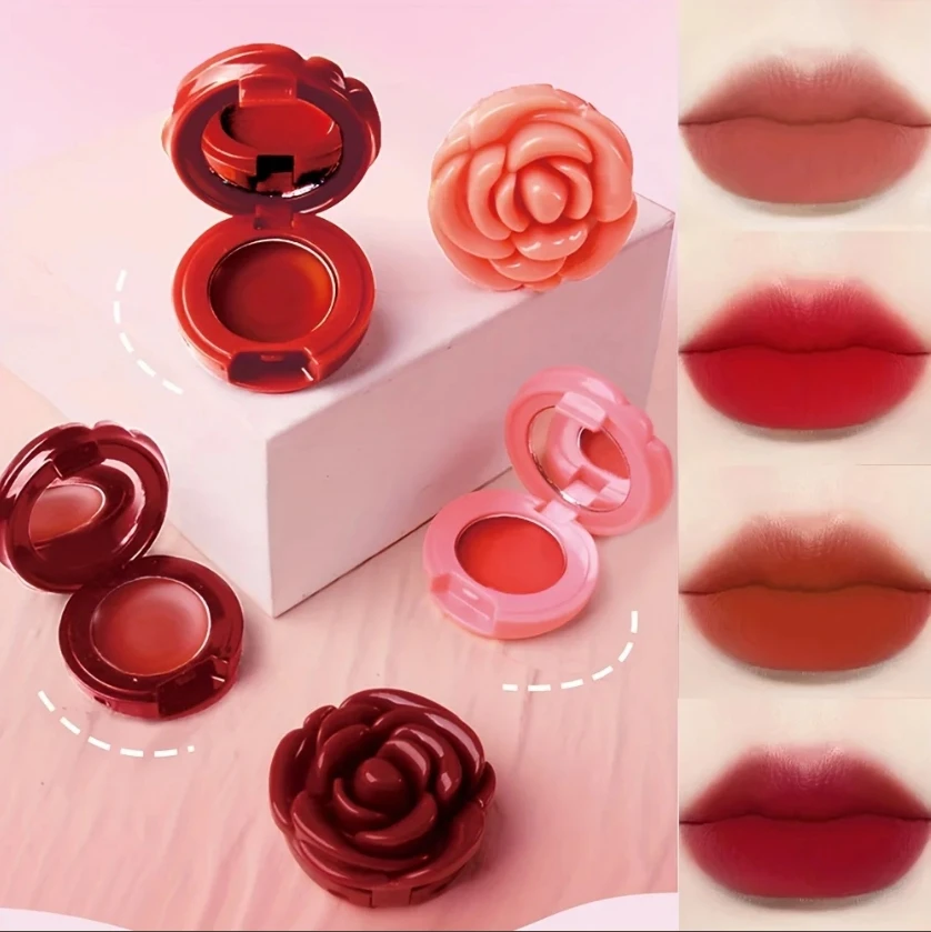 Creative Rose-Shaped Matte Lipstick Velvet Mousse Lip Clay Long-Lasting Lightweight Matte Makeup Effect Blush for All Skin Types