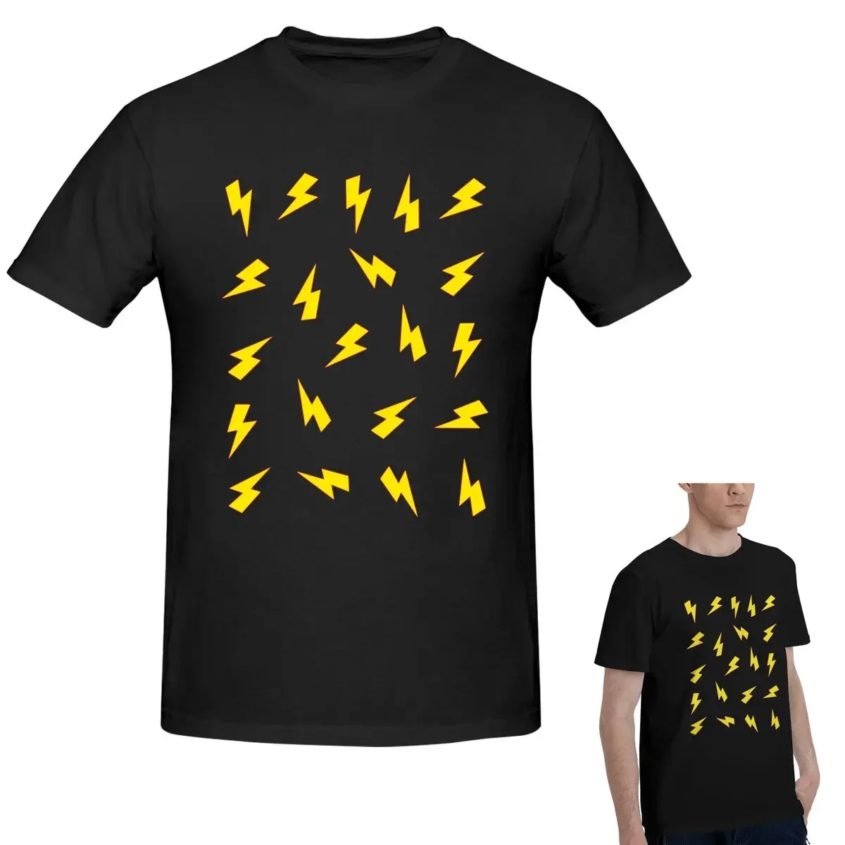 100% Cotton Yellow Lightning Bolts On Red Thunder Bolt Pattern T-Shirt Men's T Shirt Men Crew Neck Summer Shirts Tops S-6XL