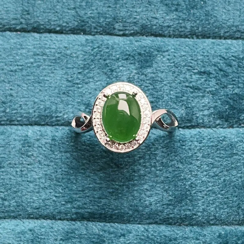 

Natural Green Jade 7mm*9mm 2ct 925 Silver Ring for Women Green Jade Ring for men 18K Gold Plated Jewelry