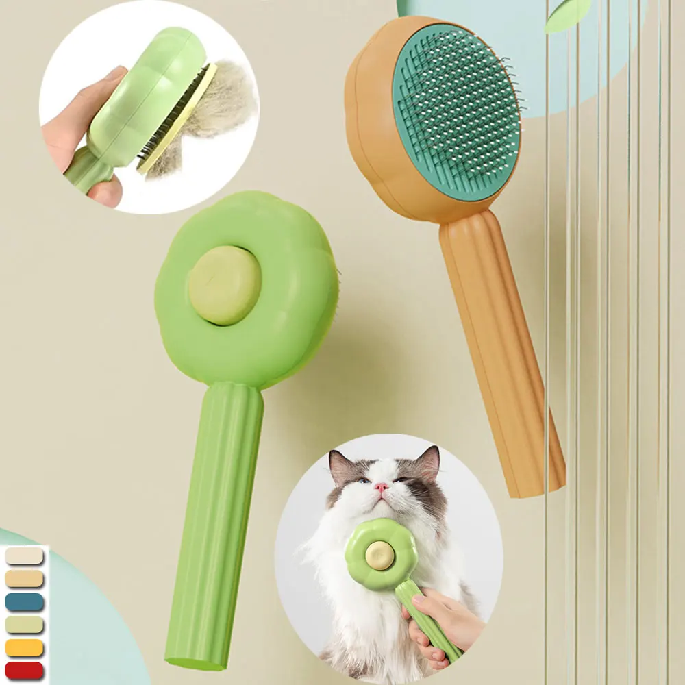 Cat Brush Pet Hair Shedding Self Cleaning Cat Grooming Brush Animal Dog Hair Comb Removes Tangles Loose Undercoat Avoid Hairball