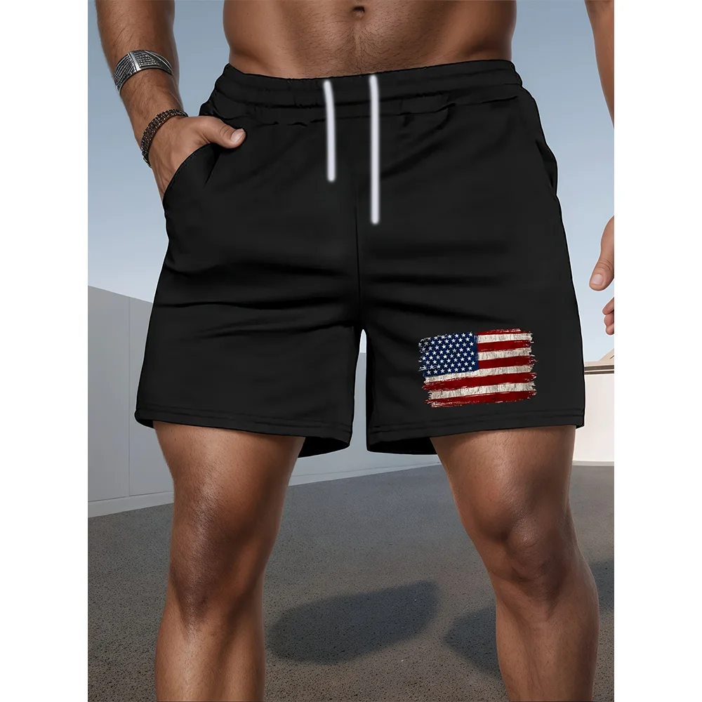 

High Quality Men's Casual Beach Shorts With American Flag Elements and Printed Patterns For Outdoor Fitness and Training
