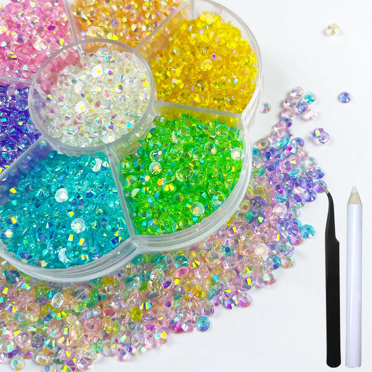 3920PCS AB Resin Flat Back Rhinestones, 3mm Nail Art Gems with 7-Grid Storage Box, Colorful Crystal Beads for Face Makeup, DIY