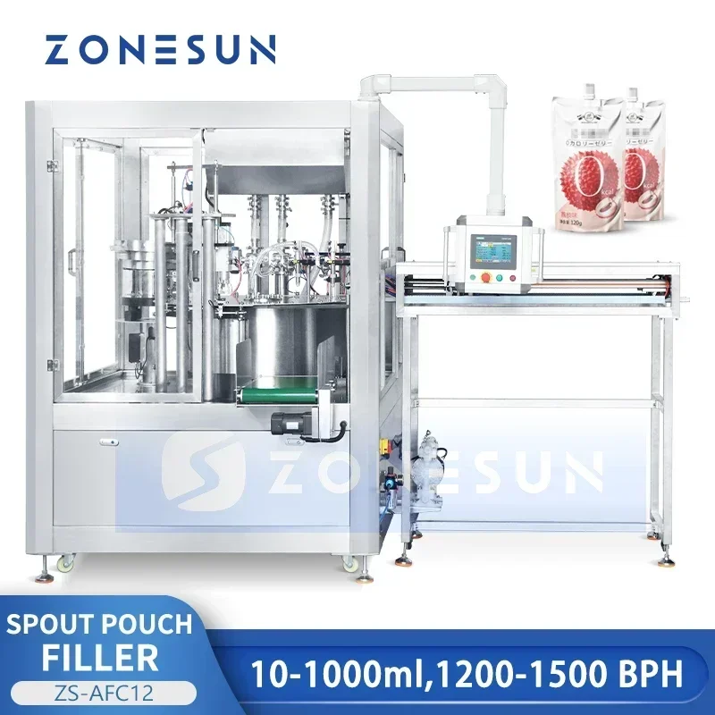 ZONESUN Spout Pouch Piston Pump Liquid Filling Capping Machine Filler Capper Monoblock Doypack Rotary Packing Equipment ZS-AFC12