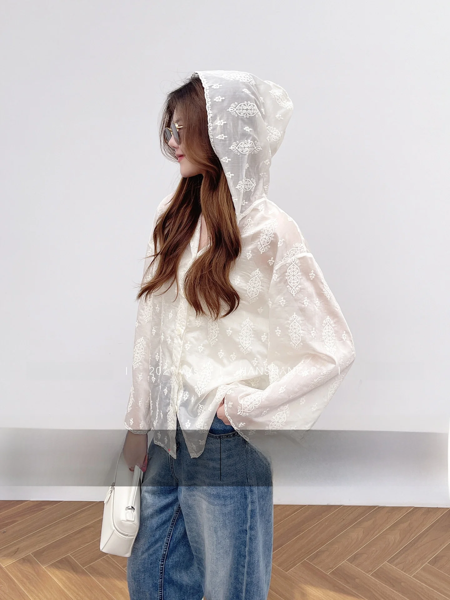 

Korean Style Long Sleeve Hat Shirt Heavy Embroidery Cotton Plant Vine Stitched Women's Loose Fit Cardigan Spring Season Thin ...