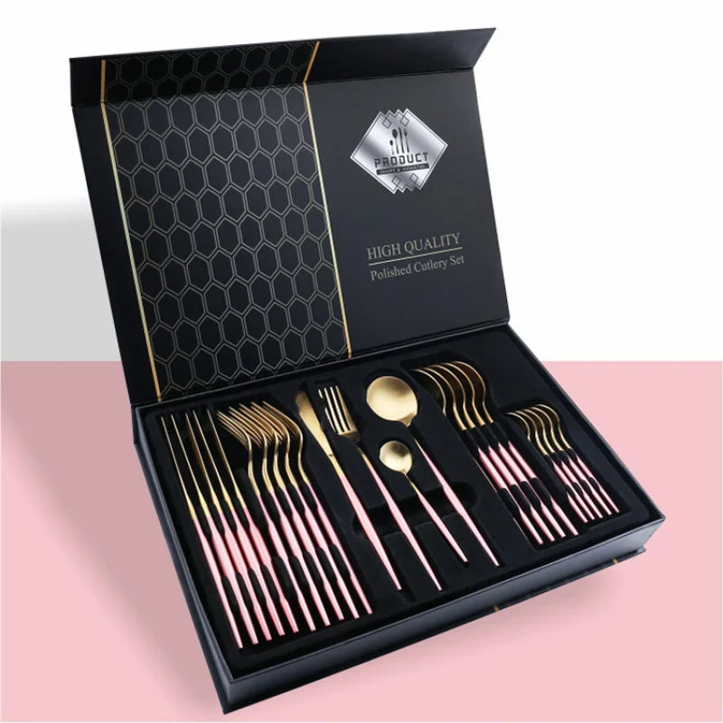 24Stainless Steel Tableware Set  Gold-Plated Painted Tableware Knife, Fork and Spoon Gift Set