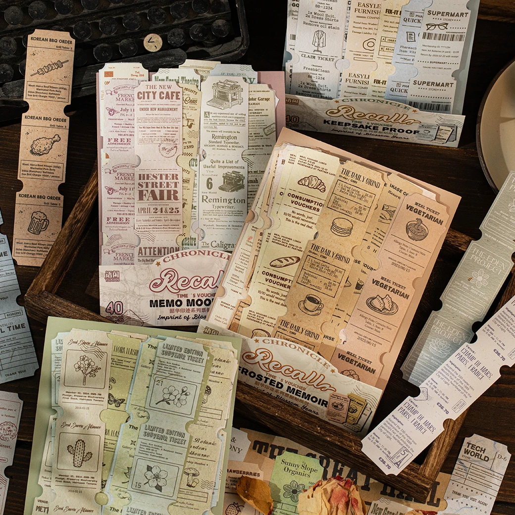 40Pcs Vintage Receipt Themed Paper - Writable Junk Journal Ephemera for Scrapbooking