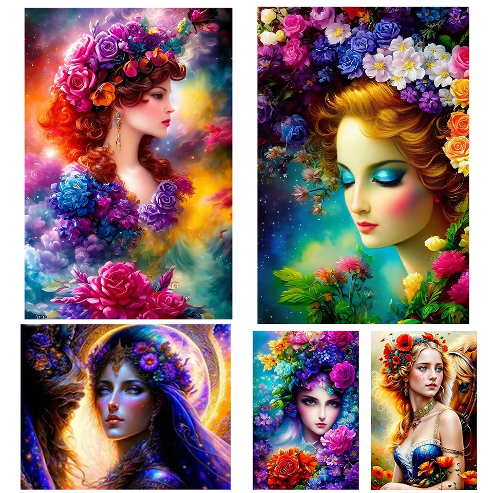 

New 5D Diamond Painting Women's Picture Full Square Round Diamond Embroidered Portrait Mosaic Flower Home Decoration Gift