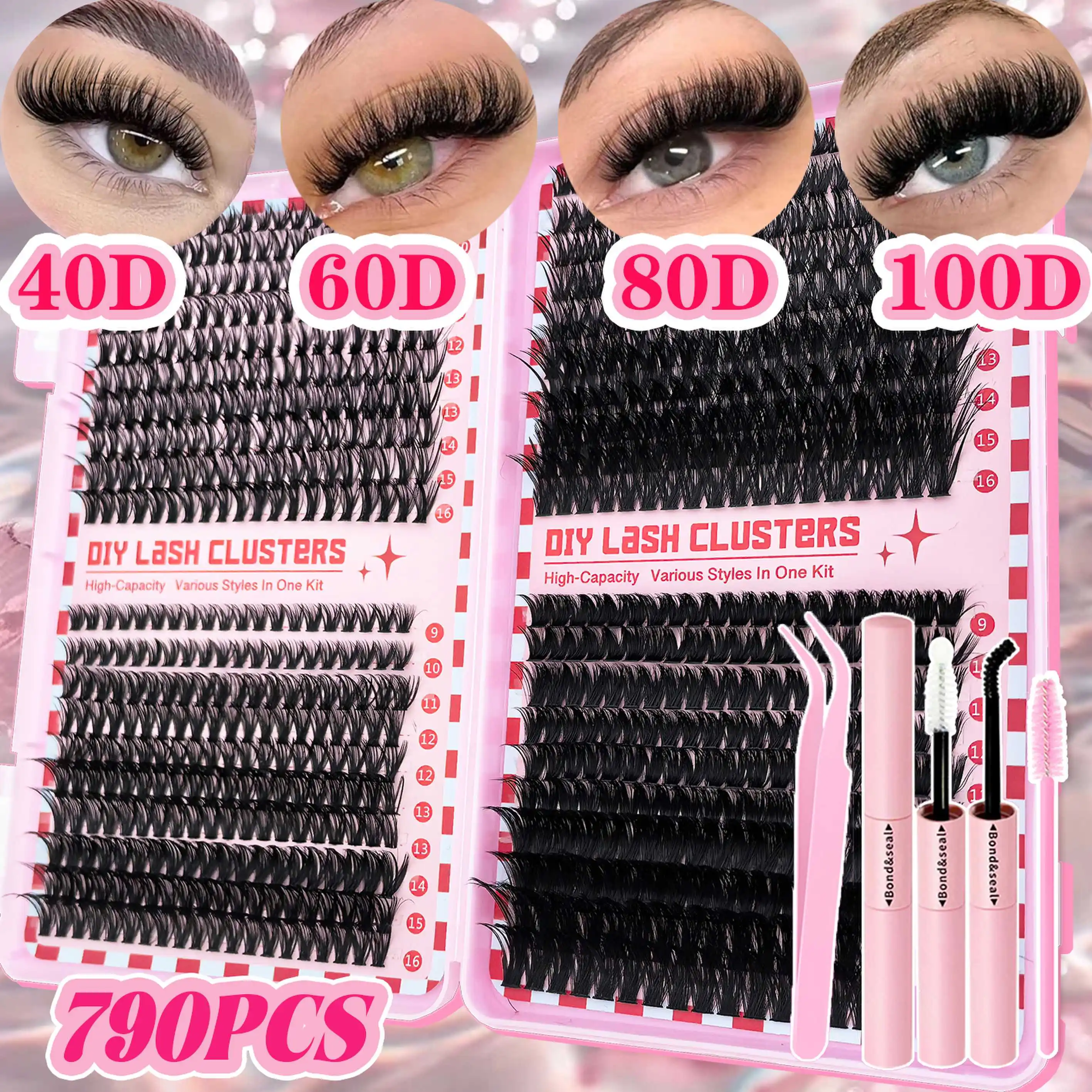[Multi-size Eyelashes]  790 Cluster Eylash Extension Kit High Capacity Fluffy Lash Clusters Makeup Tools