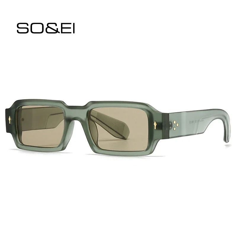 

SO&EI Vintage Square Women Rivets Sunglasses Fashion Punk Men Trending Blue Green Shades UV400 Sun Glasses