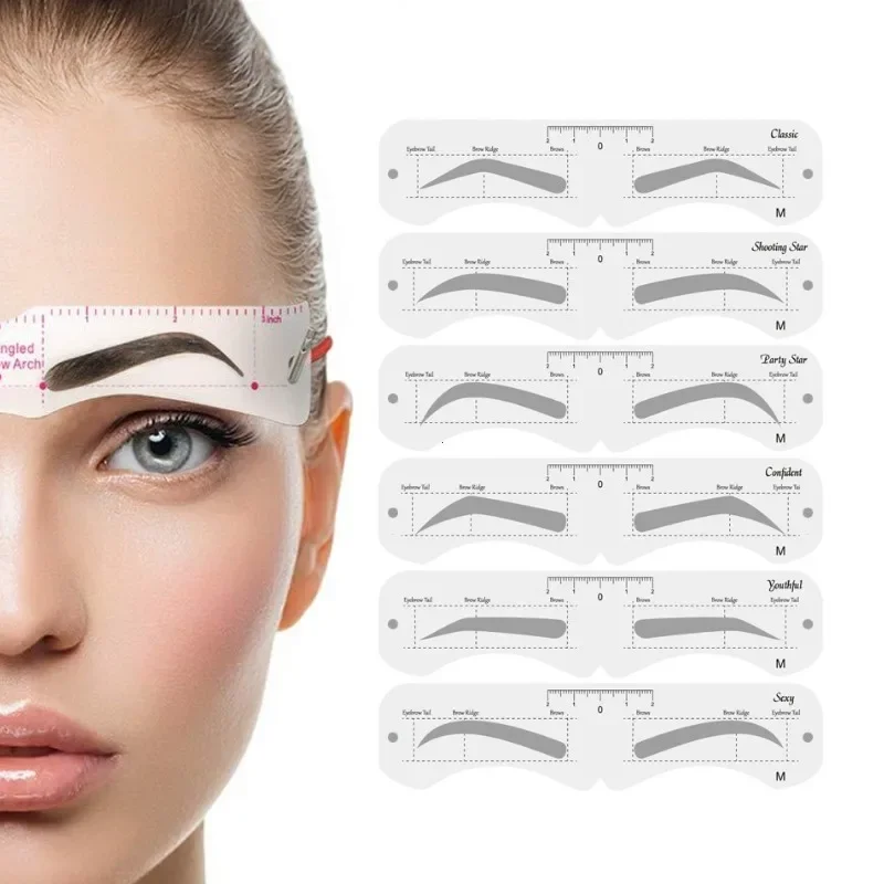 Reusable Eyebrow Shaper DIY 6PCS Set Soft Ruler Brow Definer Eyebrow Stamp Card Soft Ruler Stencil Shaping Makeup Tool