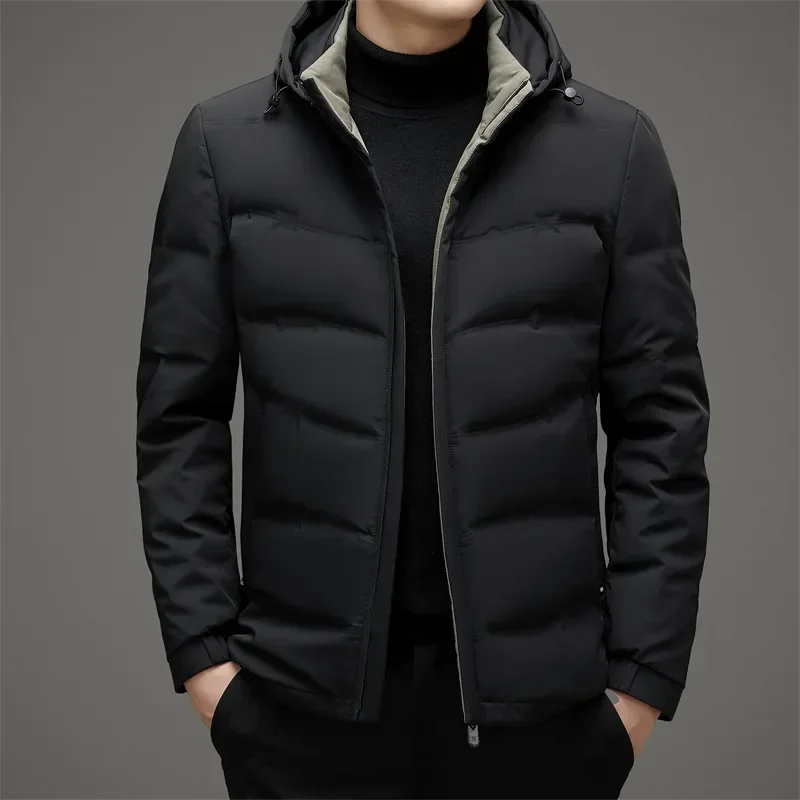 

Men's Standing Collar Hooded Down Jacket Short 2023 Autumn and Winter New Middle-aged Solid Color Minimalist