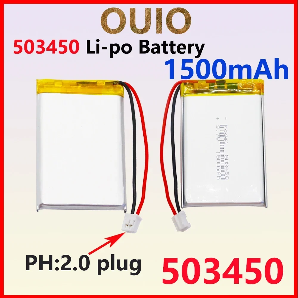 Real capacity 503450 3.7V 1500mAh Polymer Lithium Rechargeable Battery PH2.0 2pin For GPS Smart Phone MP5 Li-ion Battery