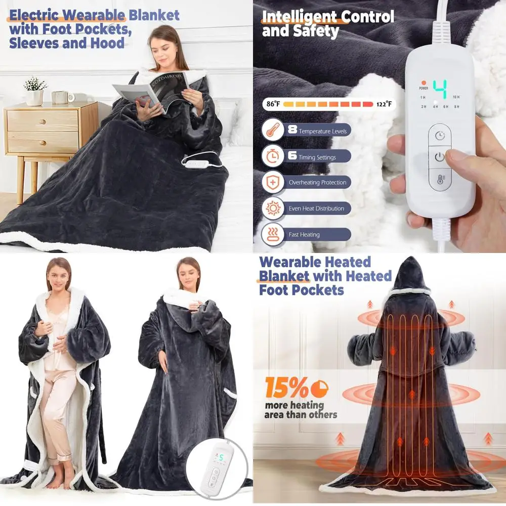 

Портативное одеяло с электрическим подогревом, рукавами и капюшоном, 8 уровней нагрева, автоматическое выключение от 1 до 10 часов, идеальный подарок 50x83