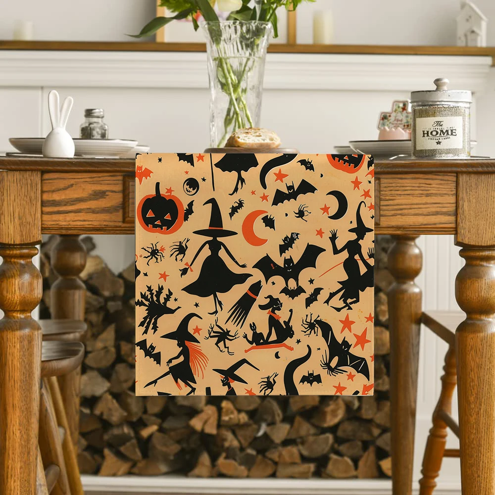 Halloween Head Bat Witch Moon Star Table Runners Kitchen Table Decoration Washable Dining Table Runner Wedding Party Decorations