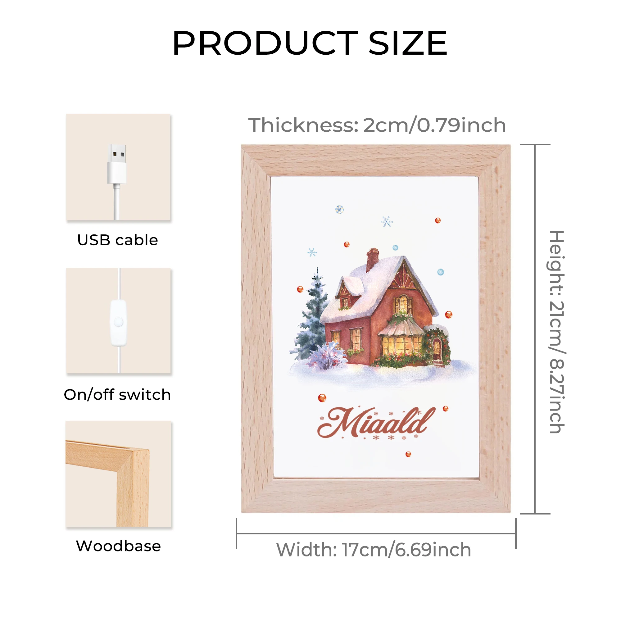 Custom Name Snow Room LED Acrylic Night Light Wood Photo Frame 21x17cm Christmas Cartoon Children Bedroom Gifts Home Decor